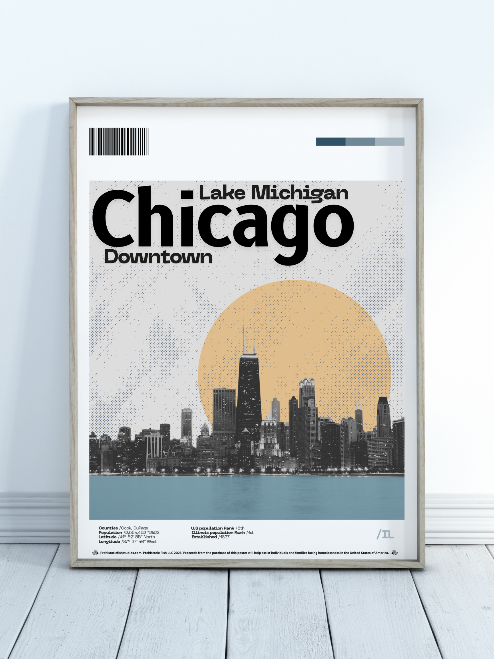 Lake Michigan, Downtown Chicago - 18x24 Modern Wall Art Rolled Poster