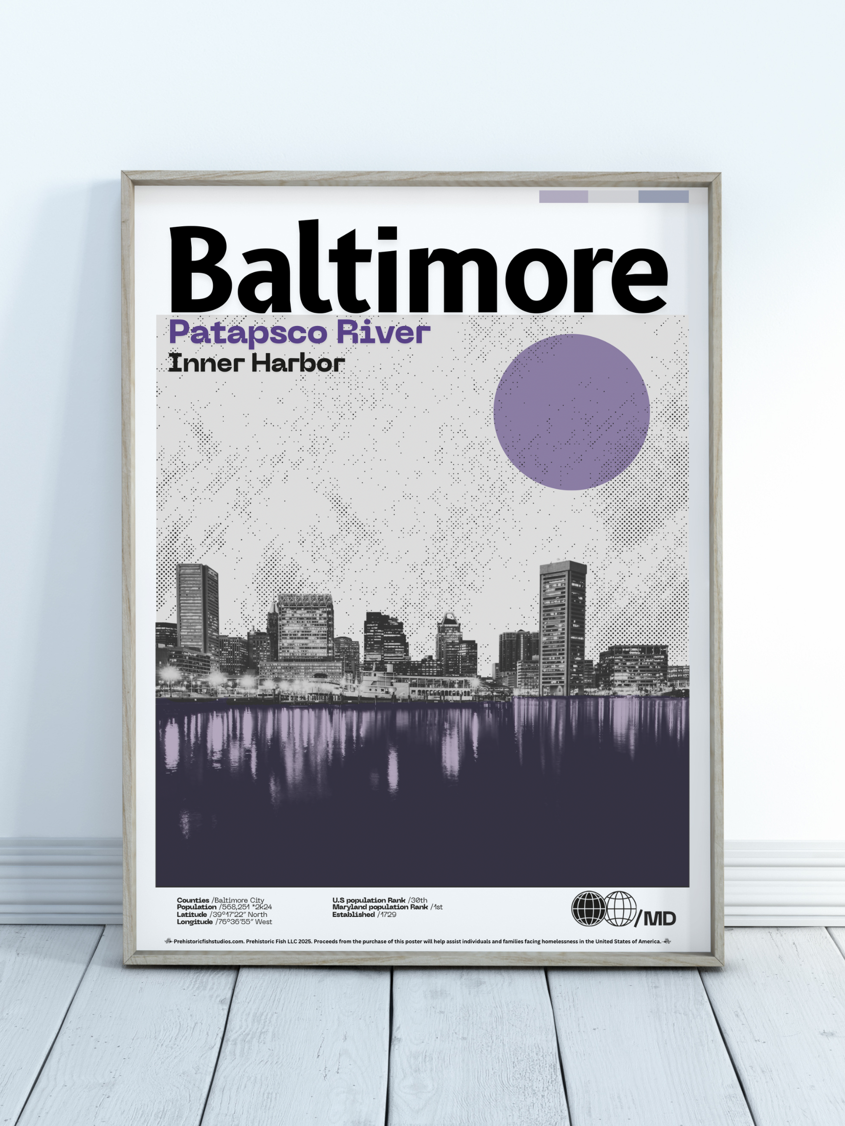Baltimore Patapsco River & Inner Harbor - 18x24 Modern Wall Art Rolled Poster