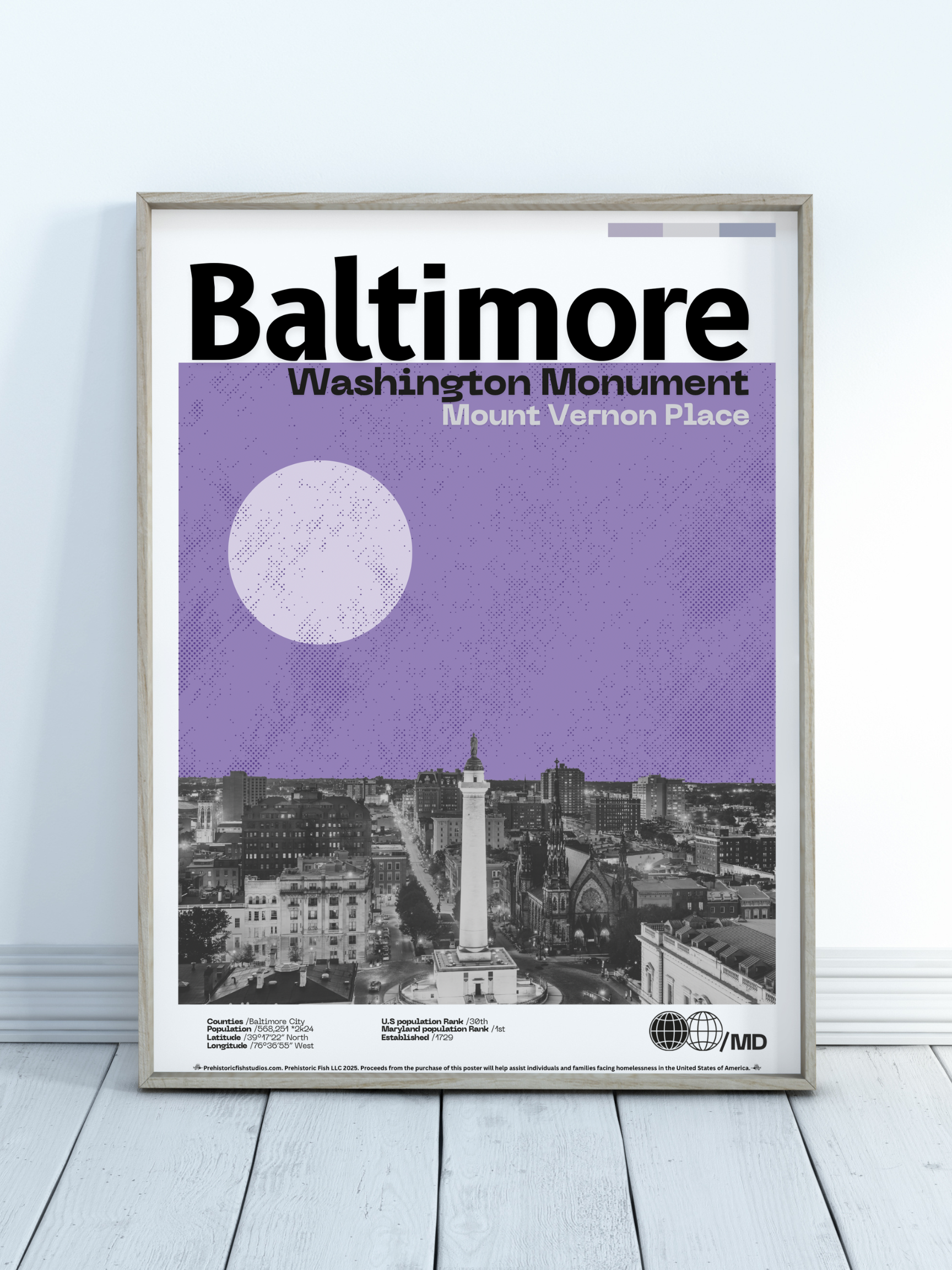 Baltimore Mount Vernon Place - 18x24 Modern Wall Art Rolled Poster