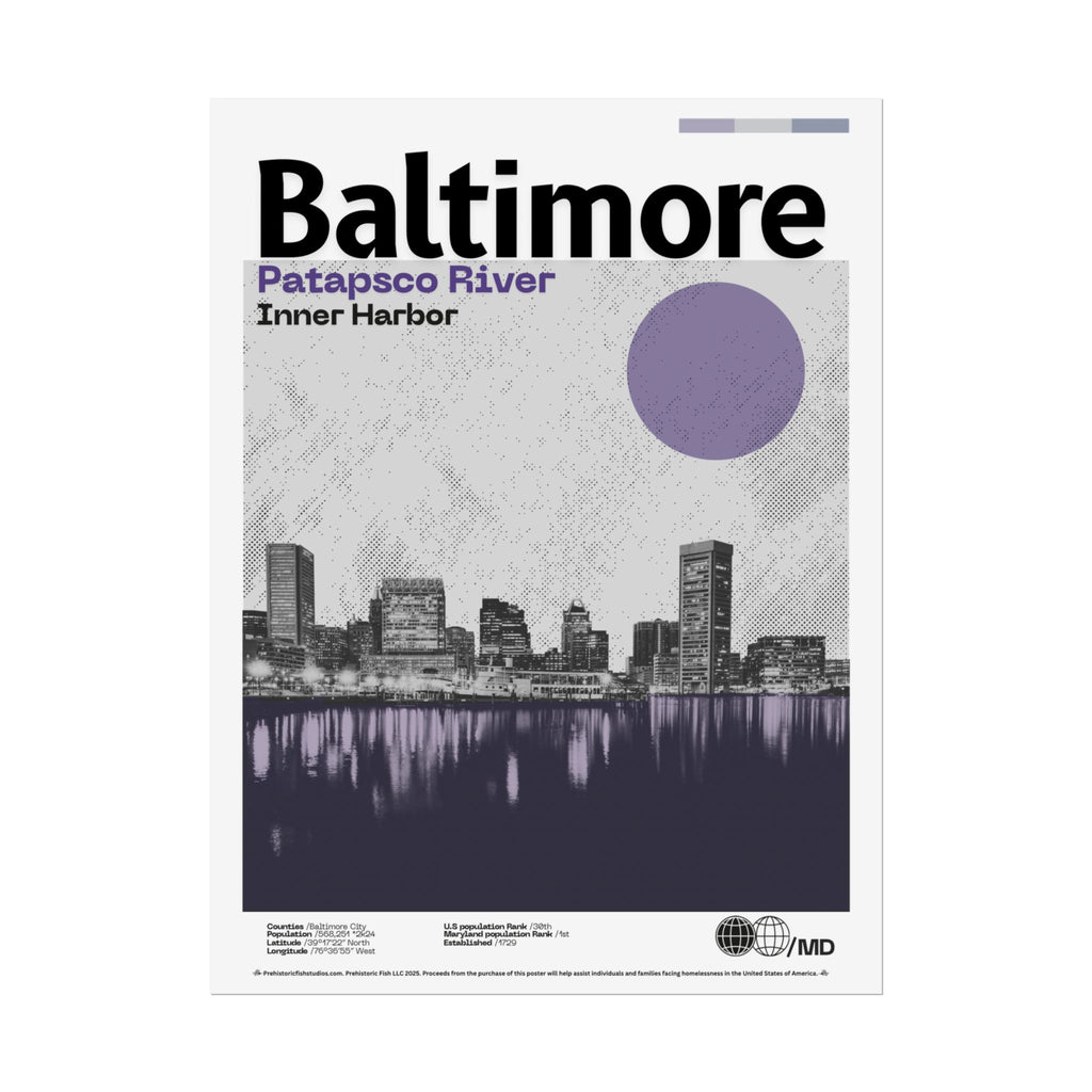 Baltimore Patapsco River & Inner Harbor - 18x24 Modern Wall Art Rolled Poster