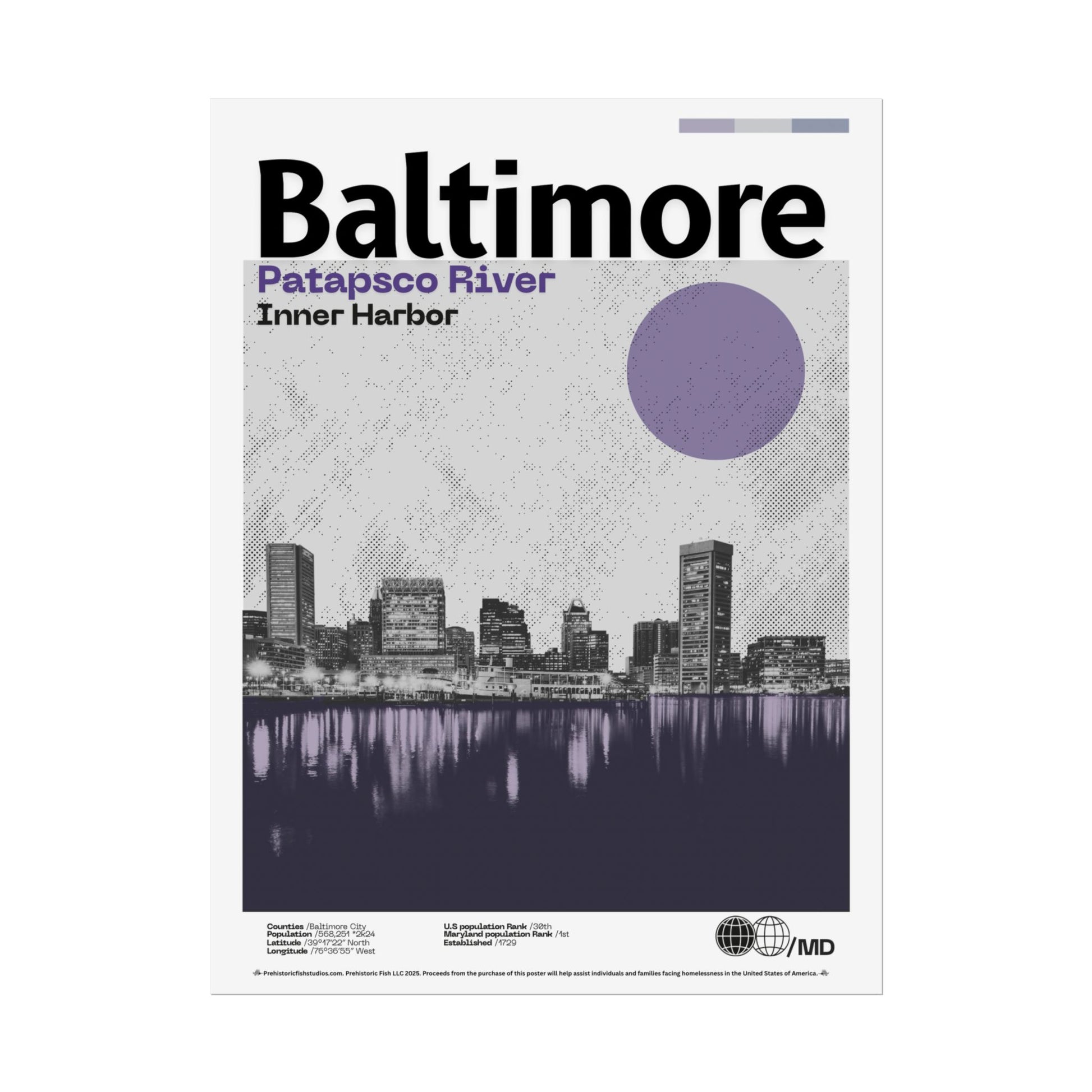 Baltimore Patapsco River & Inner Harbor - 18x24 Modern Wall Art Rolled Poster