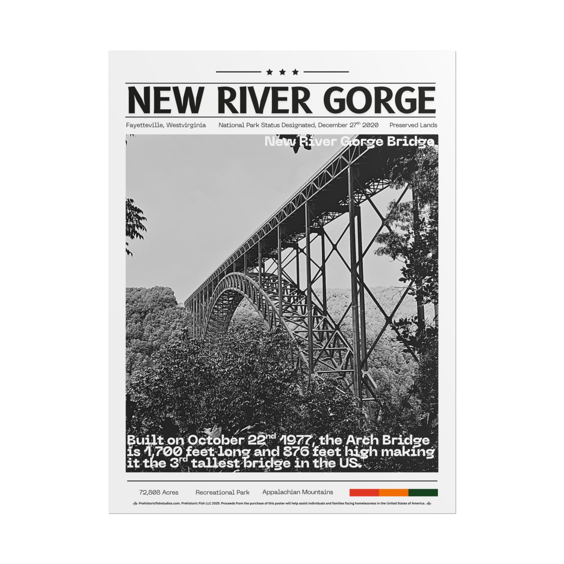 The New River Gorge Arch Bridge - 18x24 Modern Wall Art Rolled Poster