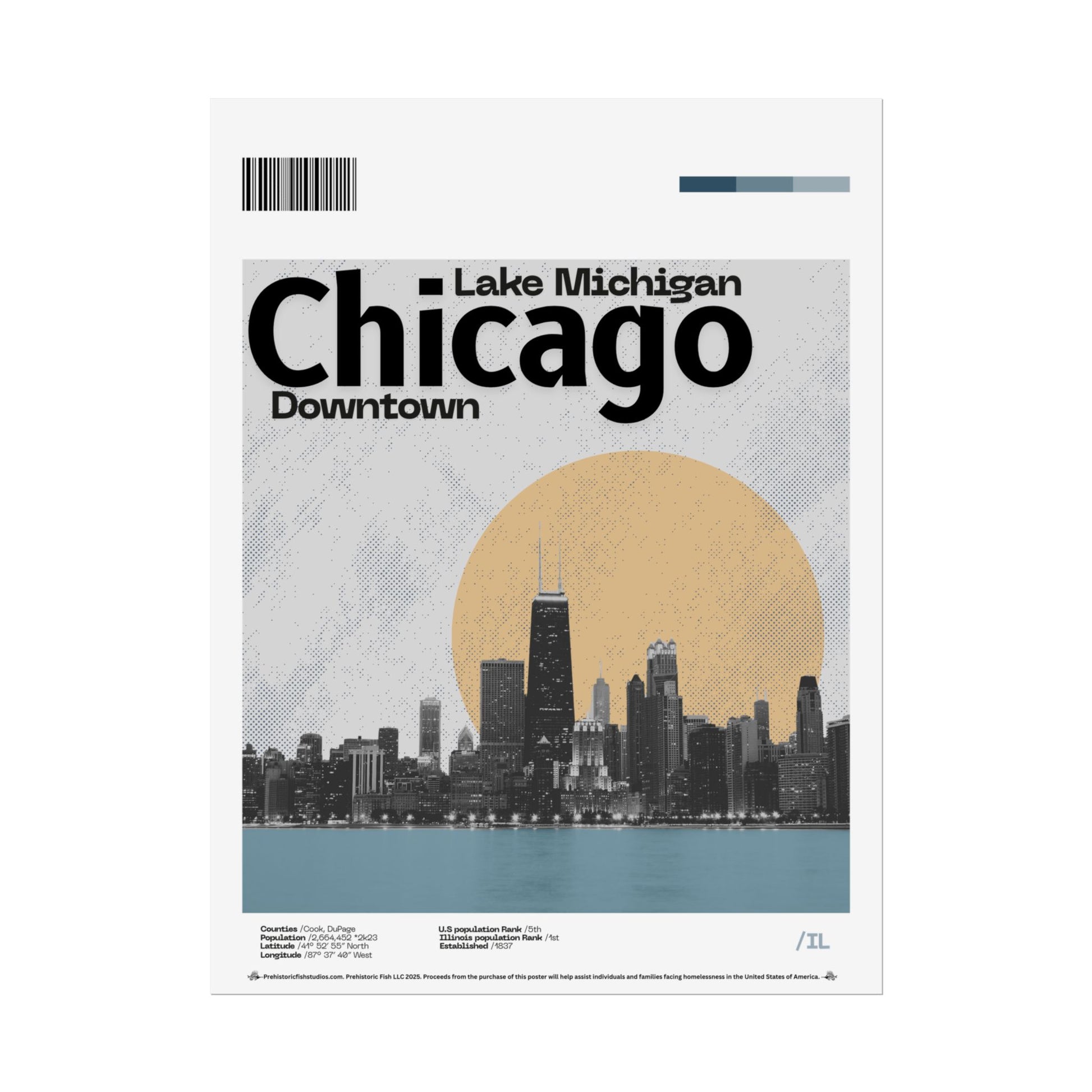 Lake Michigan, Downtown Chicago - 18x24 Modern Wall Art Rolled Poster