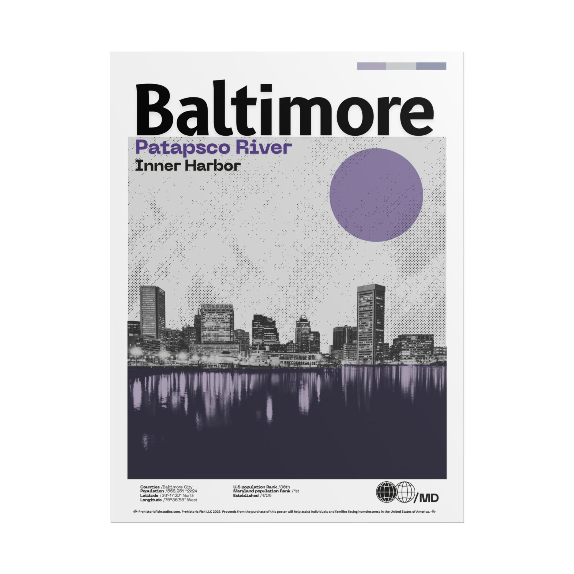 Baltimore Patapsco River & Inner Harbor - 18x24 Modern Wall Art Rolled Poster