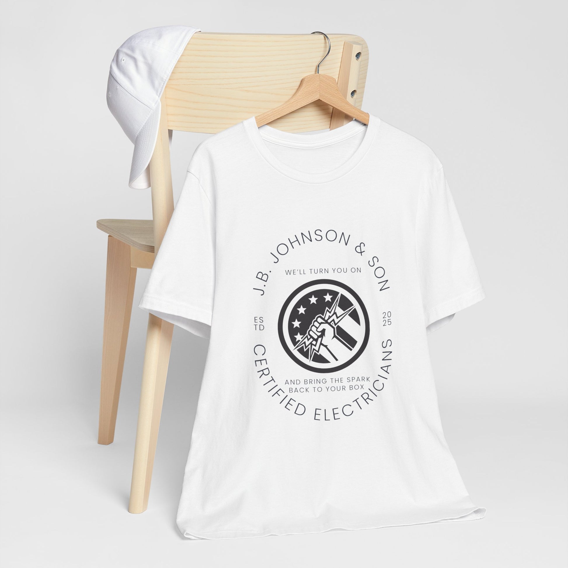 J.B Johnson & Son Certified Electricians We’ll Turn You On And Bring The Spark Back To Your Box - Graphic T-Shirt Joke Tee Funny T Shirt Bella Canvas 3001