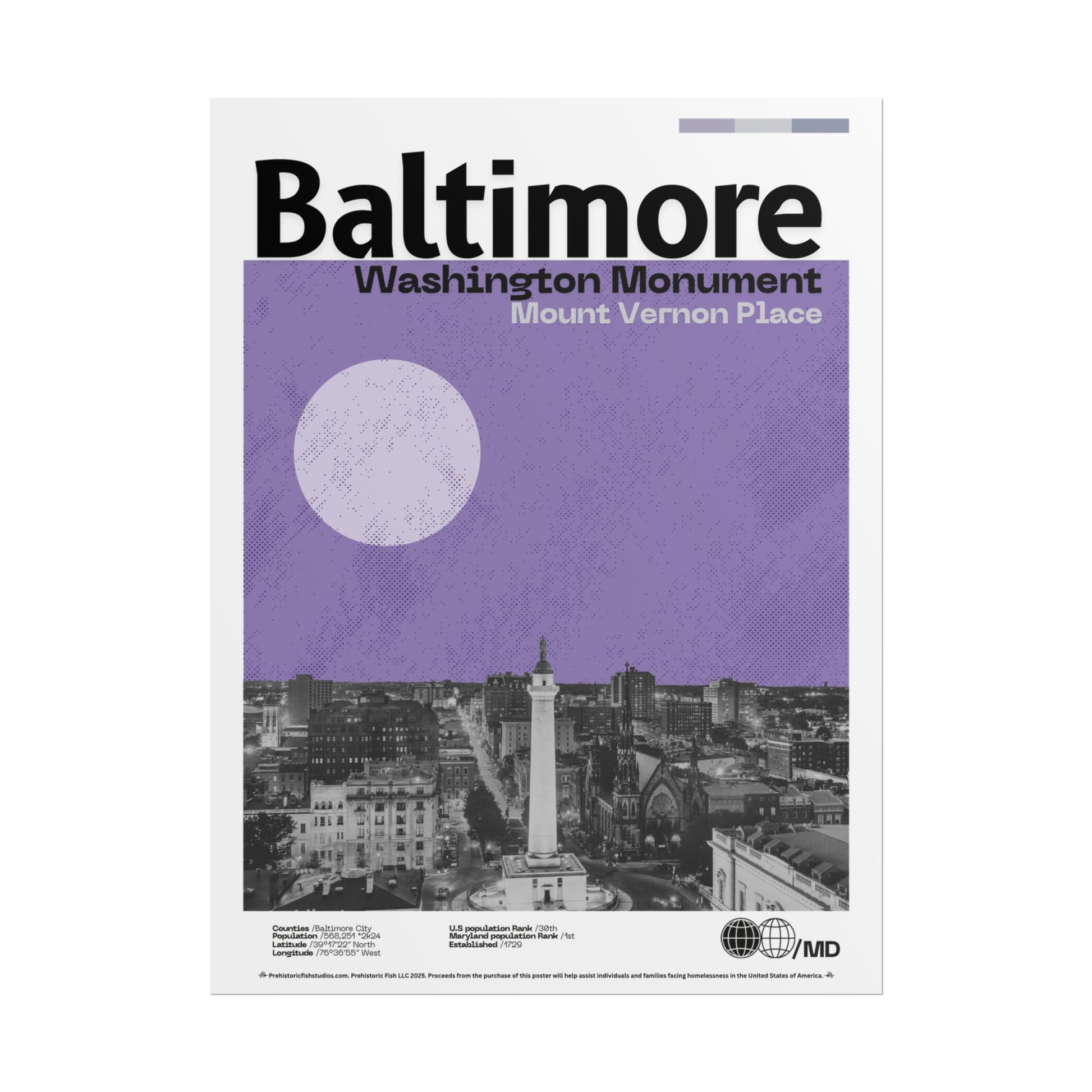 Baltimore Mount Vernon Place - 18x24 Modern Wall Art Rolled Poster