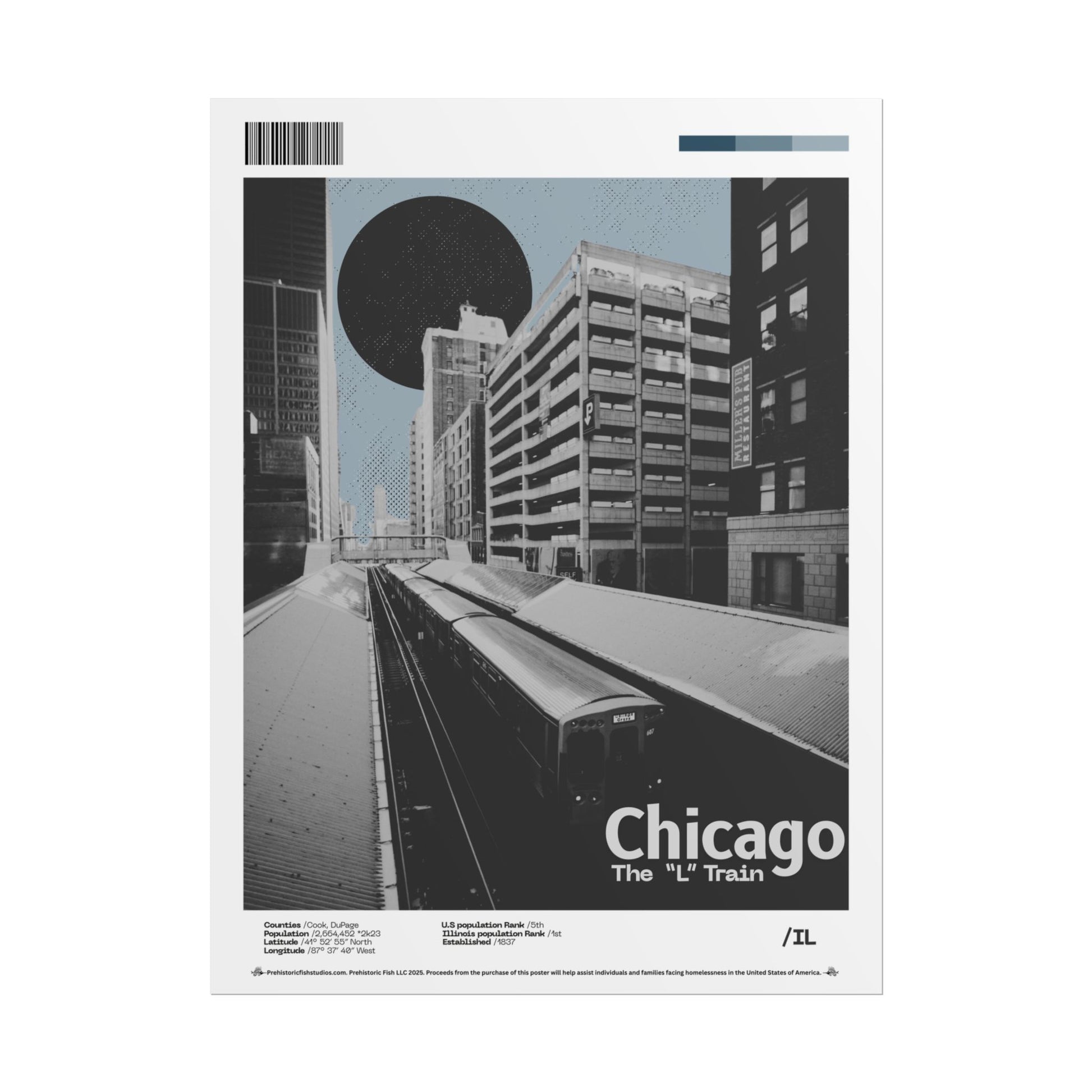 The “L” Train Chicago - 18x24 Modern Wall Art Rolled Poster