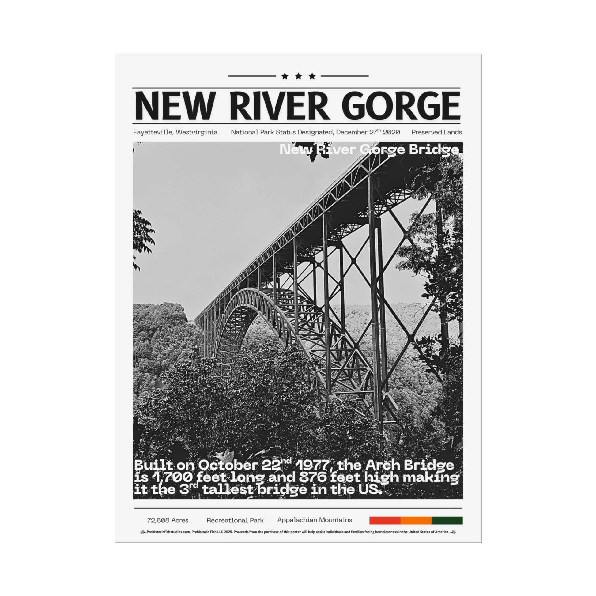 The New River Gorge Arch Bridge - 18x24 Modern Wall Art Rolled Poster