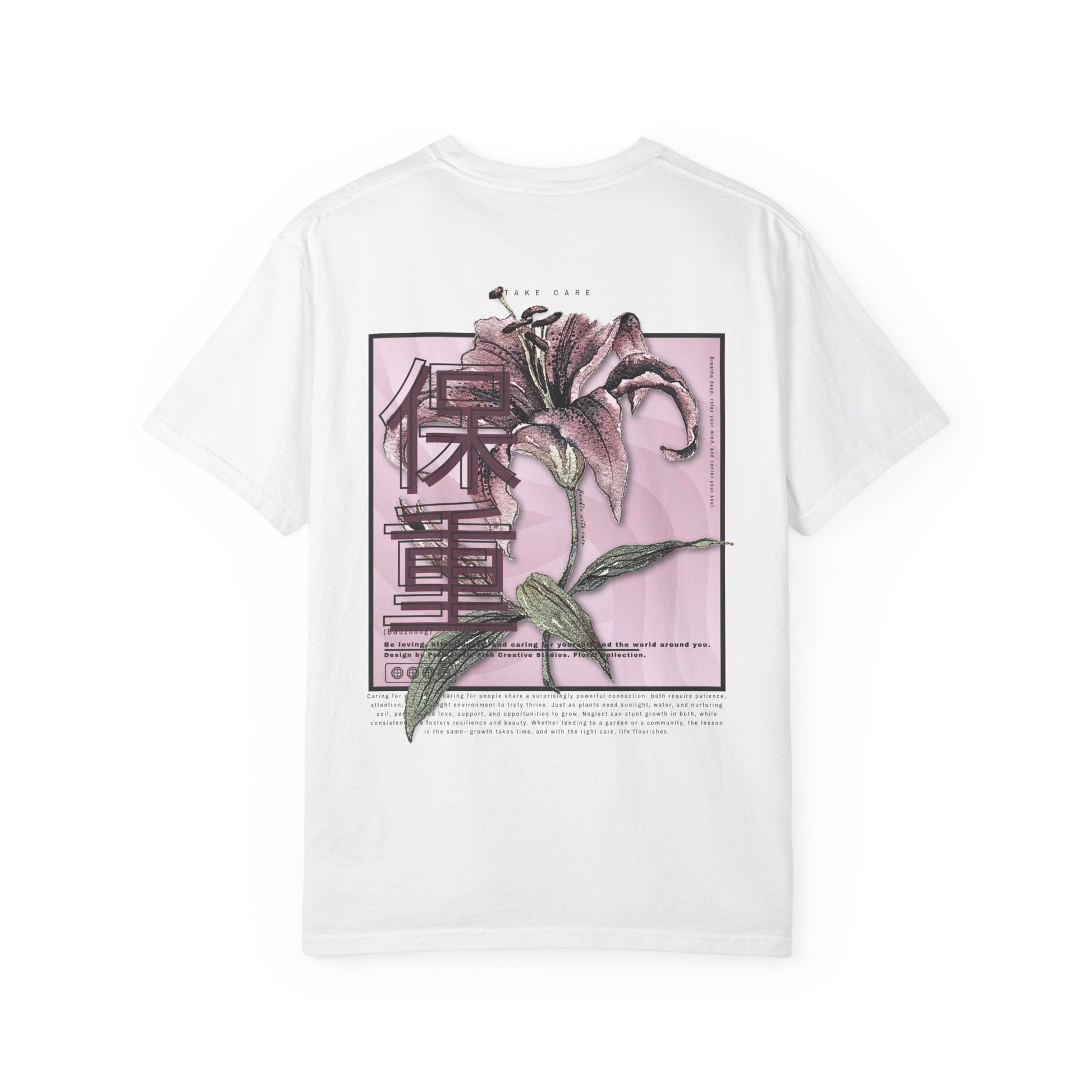 Take Care (Mandarin) Floral Collection - Pink/White Comfort Colors T-Shirt
