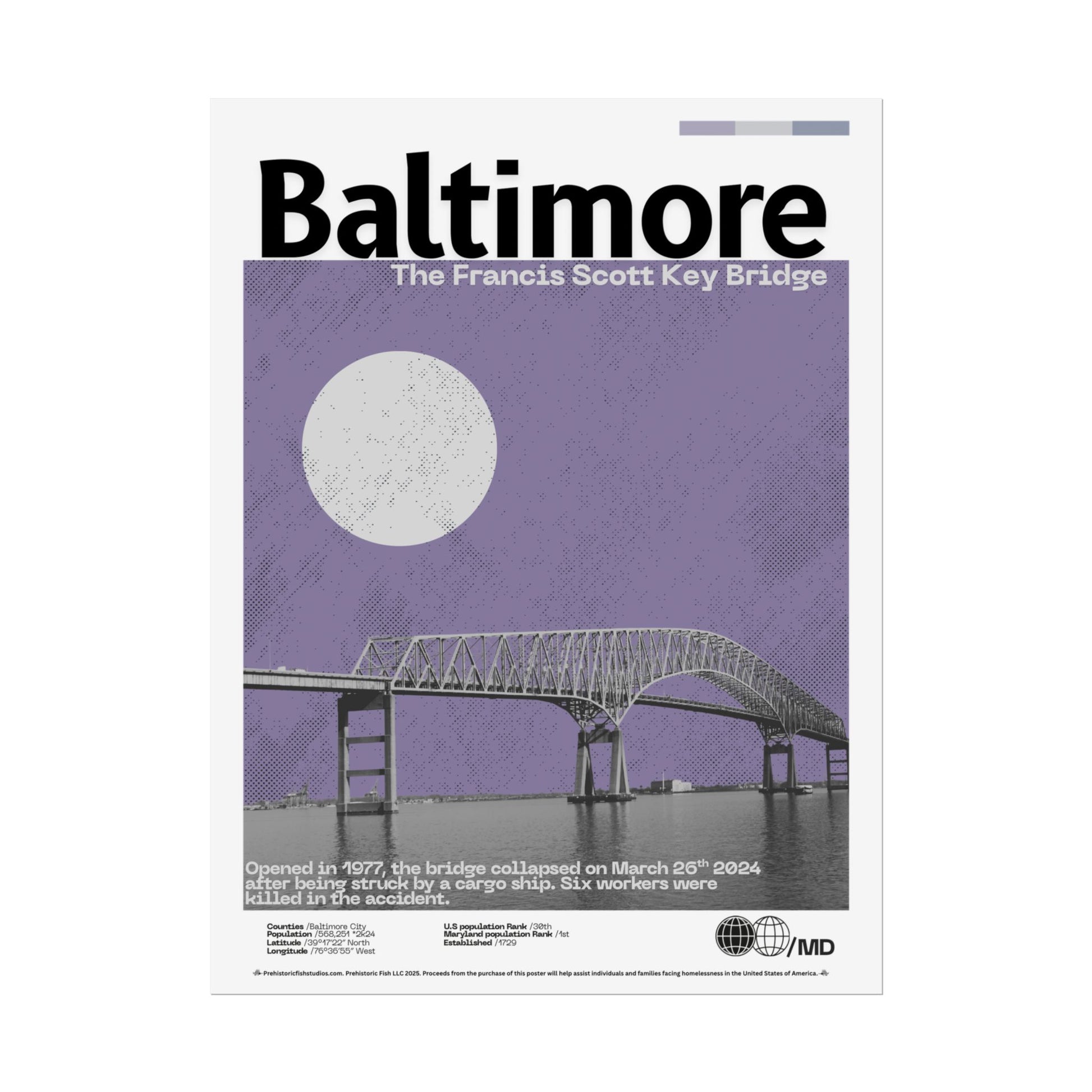 The Francis Scott Key Bridge - 18x24 Modern Wall Art Rolled Poster