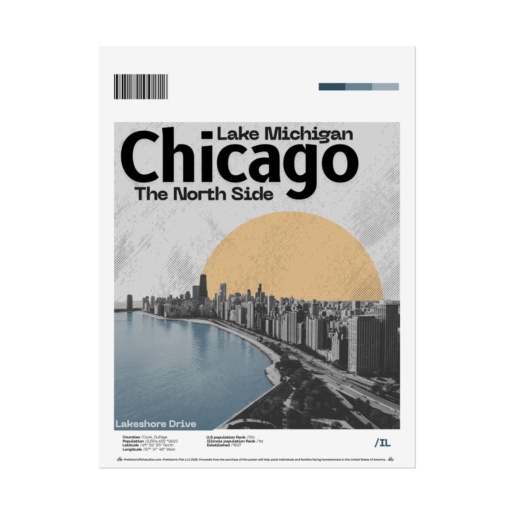 Lake Michigan, The North Side Chicago - 18x24 Modern Wall Art Rolled Poster