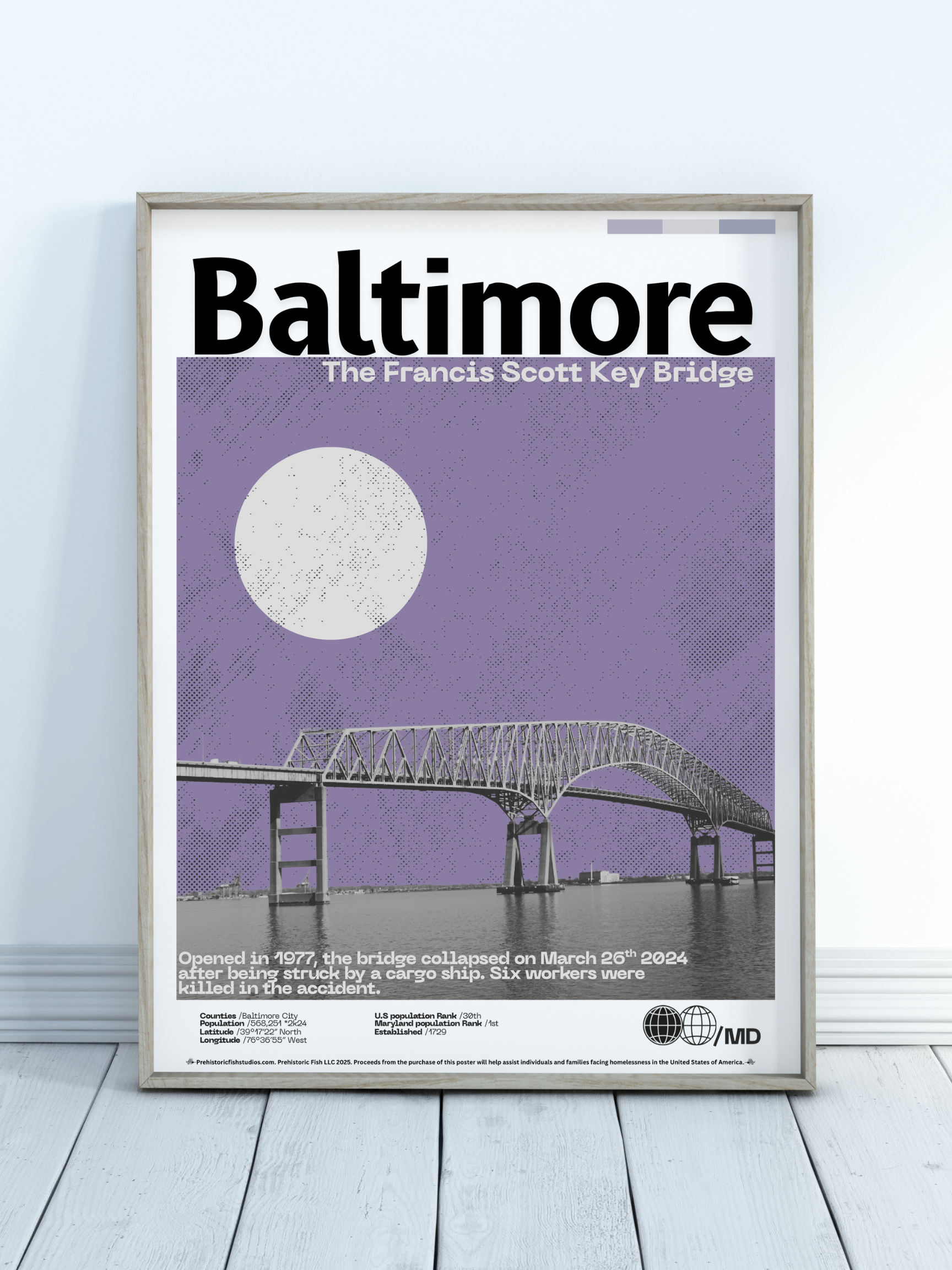The Francis Scott Key Bridge - 18x24 Modern Wall Art Rolled Poster