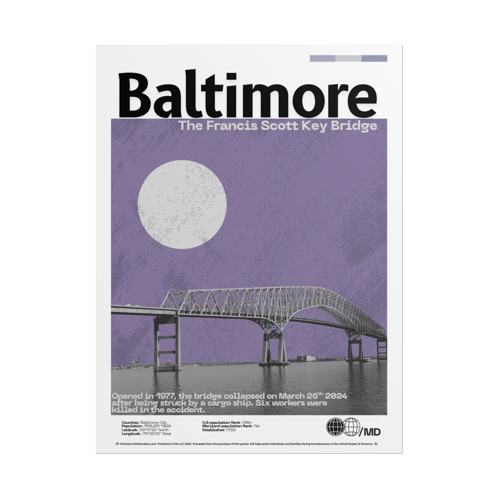 The Francis Scott Key Bridge - 18x24 Modern Wall Art Rolled Poster