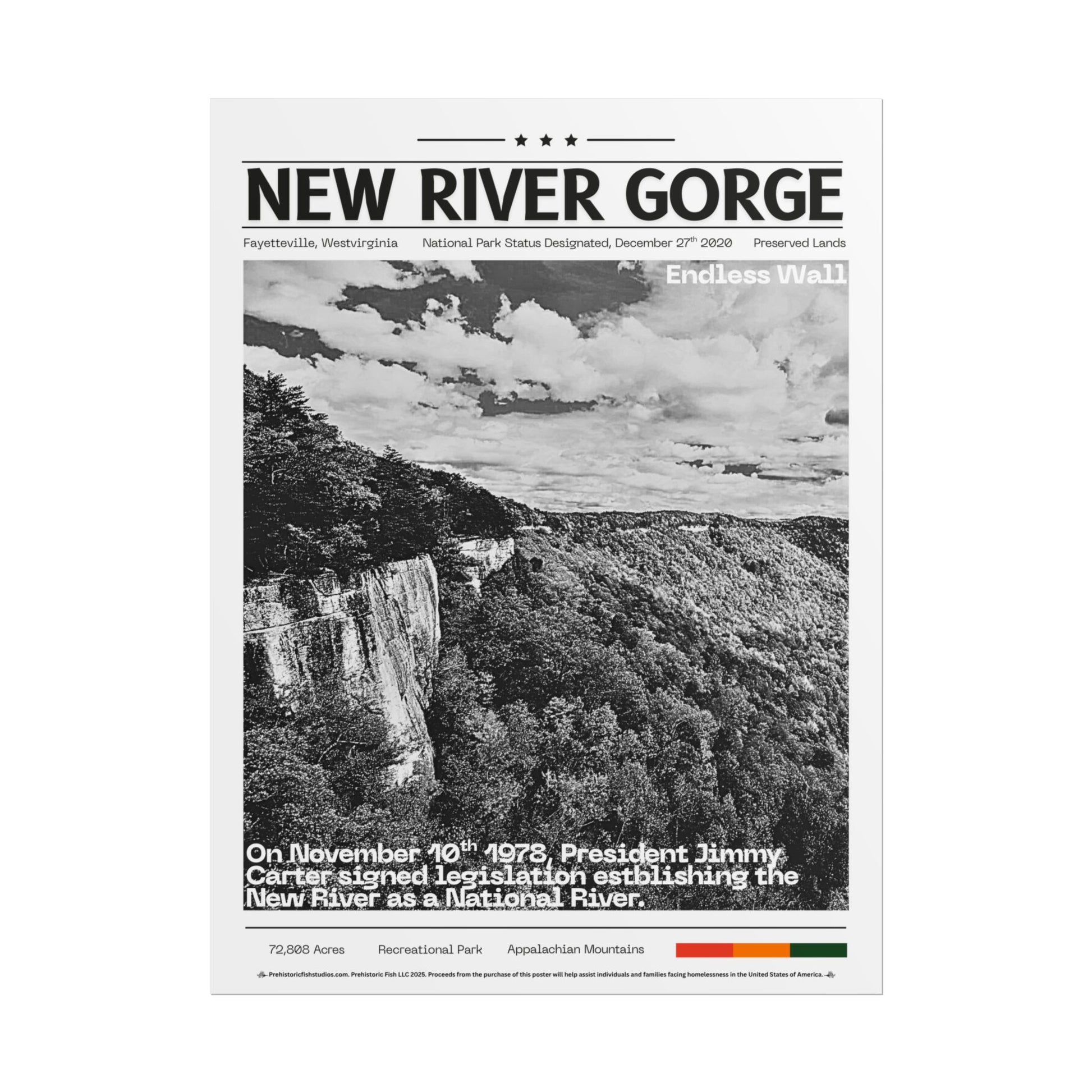 New River Gorge Endless Wall - 18x24 Modern Wall Art Rolled Poster