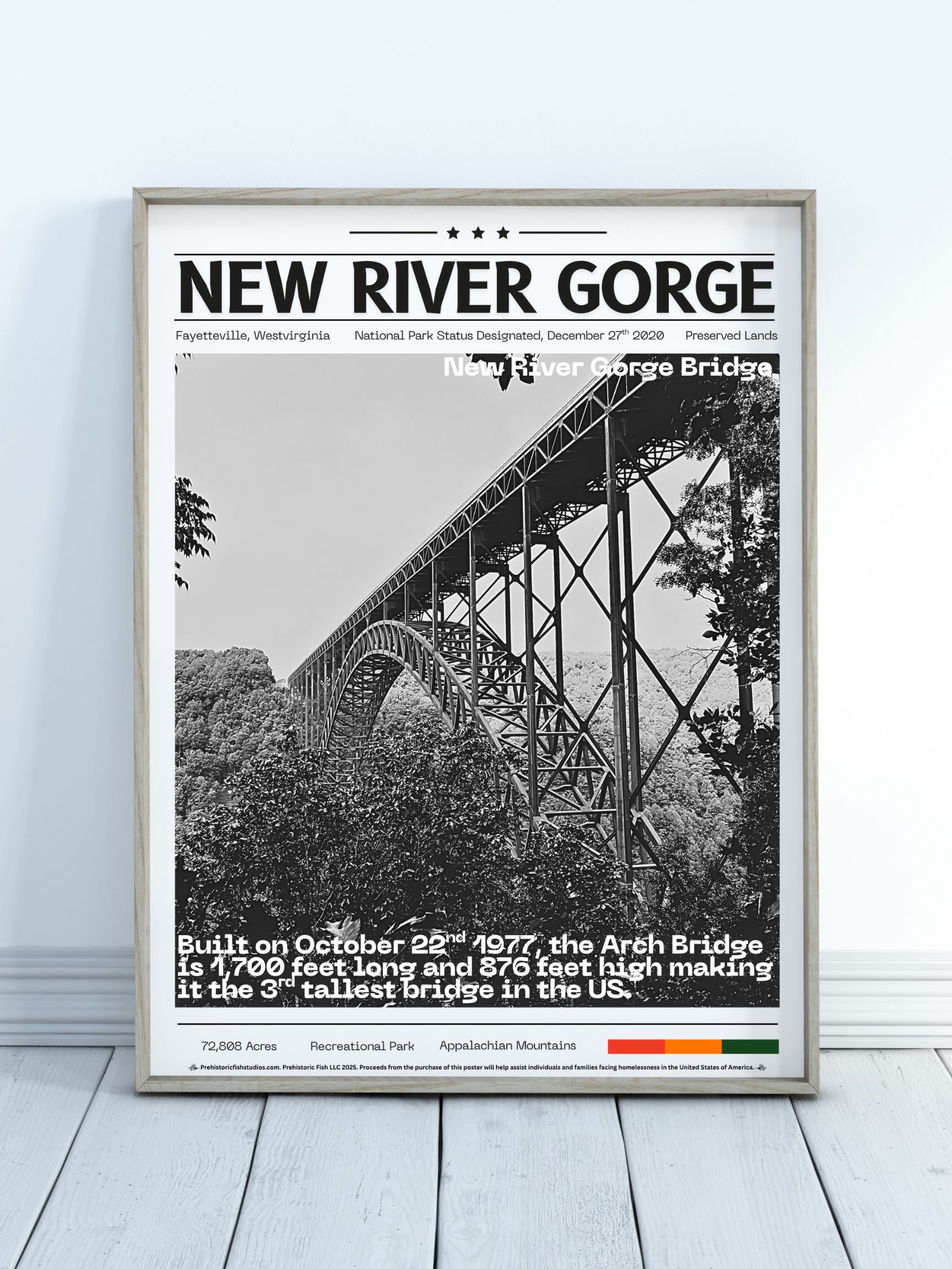 The New River Gorge Arch Bridge - 18x24 Modern Wall Art Rolled Poster